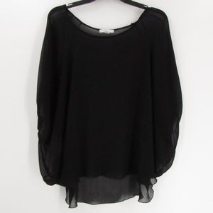 New York & Co Black Sheer Raglan Elastic Cuff Top